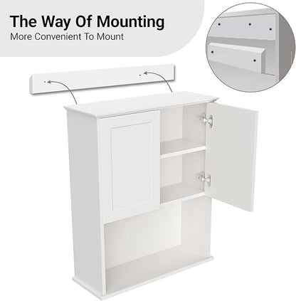White Bathroom Wall Cabinet,Over The Toilet Storage Cabinet,Bathroom and Laundry Wall Mount Storage Medicine Cabinet with Open and Adjustable Shelf,Easy Assembly (Style A -1 PC, White)