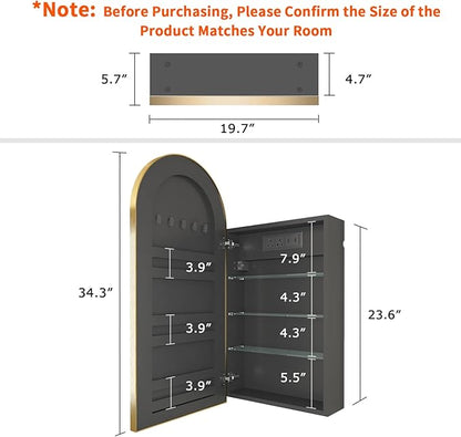 FKWin Bathroom Mirror with Storage and Power Outlet, Easy to Install Medicine Cabinet for Left or Right Opening, not Recessed, Ample Vanity Mirror with Storage for Homeowner, Gold, 20x34 inch