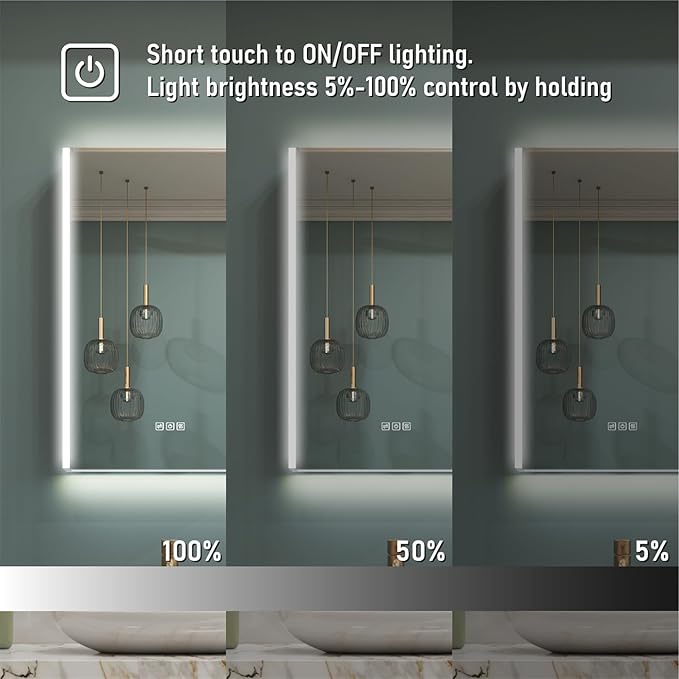 WELLFOR 20" x 30" LED Mirrored Bathroom Cabinet, Mirror Medicine Cabinet with Lights, Defogging LED Mirror Cabinet with Outlets & USB Ports, Surface Mounted, Left Opening Door, Hardwired Connected