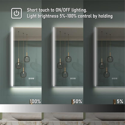 WELLFOR 20" x 30" LED Mirrored Bathroom Cabinet, Mirror Medicine Cabinet with Lights, Defogging LED Mirror Cabinet with Outlets & USB Ports, Surface Mounted, Left Opening Door, Hardwired Connected