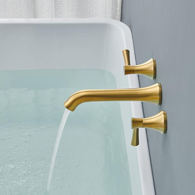 Wall Mount Tub Filler Roman Tub Faucet Brushed Gold Brass Bathtub Faucets with 2 Handles