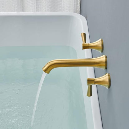 Wall Mount Tub Filler Roman Tub Faucet Brushed Gold Brass Bathtub Faucets with 2 Handles