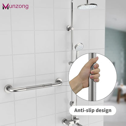 16 Inch Anti Slip Shower Grab Bar,Munzong Stainless Steel Handicap Grab Bars for Bathtubs and Showers,Brushed Nickel Knurled Balance Bar,Safety Hand Rail Support Elderly Senior Bath Handle