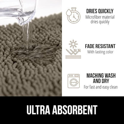 GORILLA GRIP Bath Rug Mat 30x20, Thick Soft Absorbent Chenille, Quick Dry Microfiber Mats, Rubber Backing Washable Shower Floor Rugs, Bathmat Runner, US Designed Bathroom Home Decor Accessories Latte