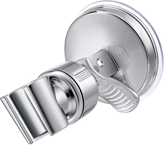 Zhehao Adjustable Shower Head Holder, Removable Suction Cup Shower Head Holder, No Drill Wall Mounted Suction Bracket with Chrome Polished for Marble Glass Metal Ceramic(1,Silver Wrench)