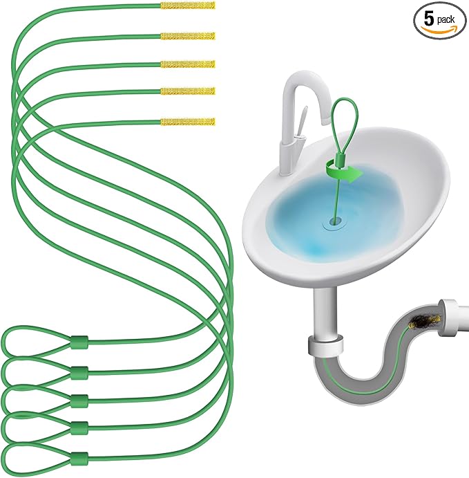 Kelly's Collection 30 Inch Drain Snake Hair Clog Remover Tool, Anti-Break Sink Snake Drain Cleaner Tool for Bathroom Sink Tub, Shower, Pipe Drain(5 Pack)
