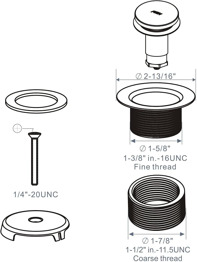 Chrome Bathtub Drain Tip-Toe Single Hole, Hidrop Tub Drain Trim Set Conversion Kit Assembly, Coarse Thread Replacement Trim Kit with 1-Hole Overflow Faceplate Includes an Adapter, Chrome Plated