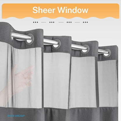 River Dream Stall Heavyweight No Hooks Required Dotted Waffle Weave Shower Curtain with Snap in Liner - 36W x 74H,Hotel Grade,Spa Like Bath Curtain,Gray