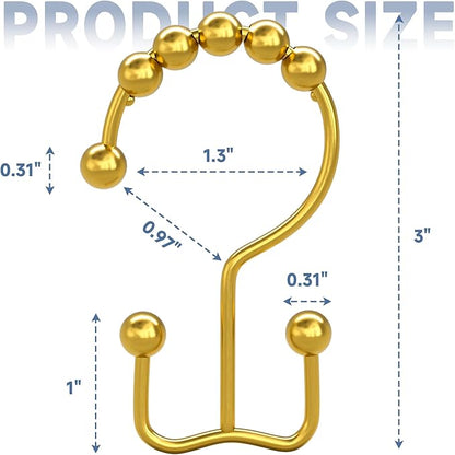 Titanker Shower Curtain Hooks Rings Gold, Metal Double Glide Shower Hooks Rings for Bathroom Shower Rods Curtains, Set of 12 Hooks - Dark Gold
