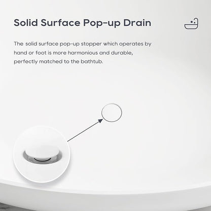 SJ STAR&JANE 69" Solid Surface Freestanding Bathtub, Matte White Oval Stone Resin Soaking Tub Stand Alone Tub with Overflow and Pop-up Drain for Modern Bathrooms