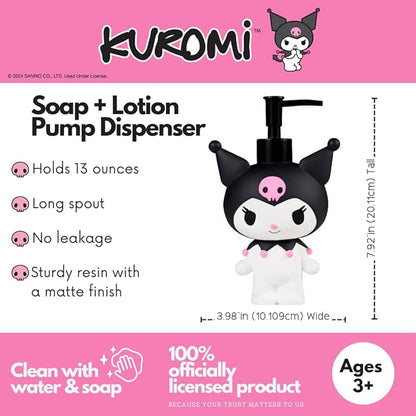 Sanrio Kuromi Soap/Lotion/Hand Sanitizer Resin Pump Dispenser, 13 Ounces, (Officially Licensed Product) by Franco Collectibles