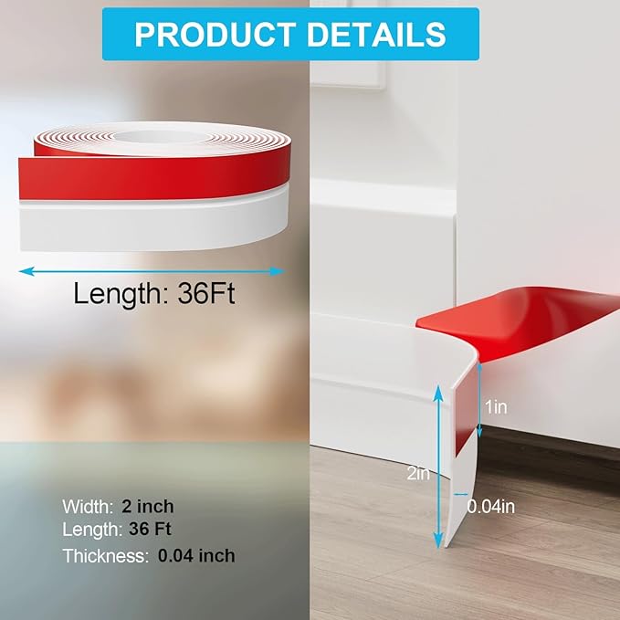 36FT Weather Stripping Door Seal - 2" Silicone Door Draft Seal Tape for Gaps Under Door Weatherstripping Sweep Stopper for Bottom of Shower Door/Sliding Glass Door