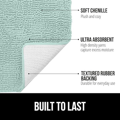 GORILLA GRIP Bath Rug Mat, Soft Absorbent Chenille, Quick Dry Microfiber Mats, Rubber Backing Washable Shower Floor Rugs, Bathmat Runner, US Designed Bathroom Home Decor Accessories 24x17, Seablue