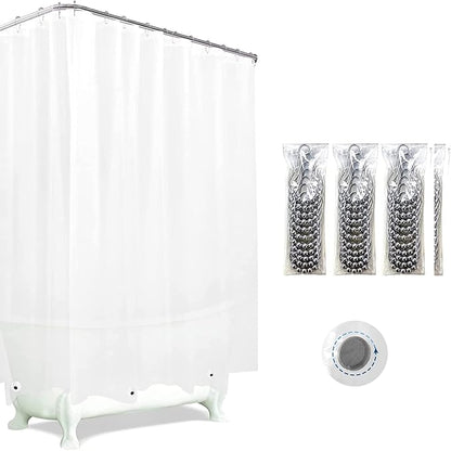 Clawfoot Tub Shower Curtain Warp Around, 180x70 Inches Clear Shower Curtain Plastic Liner Round for Bathroom Extra Wide with 36 Metal Hooks PEVA Waterproof, White Translucent