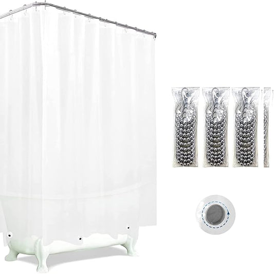 Clawfoot Tub Shower Curtain Warp Around, 180x70 Inches Clear Shower Curtain Plastic Liner Round for Bathroom Extra Wide with 36 Metal Hooks PEVA Waterproof, White Translucent