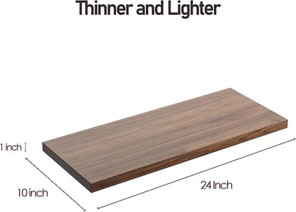 Wall Shelf Set of 3, Walnut Floating Shelves 24 in W x 10 in D x 1 in H, Wooden Floating Wall Shelf with Invisible Brackets for Living Room/Bedroom/Bathroom/Kitchen Storage and Decor