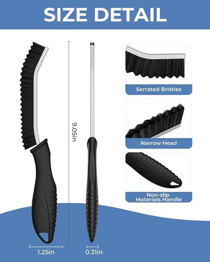 Crevice Cleaning Brushes, Cleaner Scrub Brush Tool for Hard to Reach Tight Space, Home Essentials, Serrated Scrub Brushes, Cleaning Supplies for Shower, Bathroom, Kitchen, Toilet (2, Black)