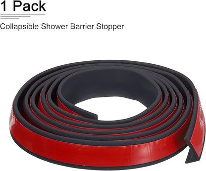 79"x0.8"x0.5" (LxWxH) Collapsible Shower Barrier Stopper - 1 Pack - Good for Bathroom Kitchen - L Shape Water Splash Guard Blocker - Black