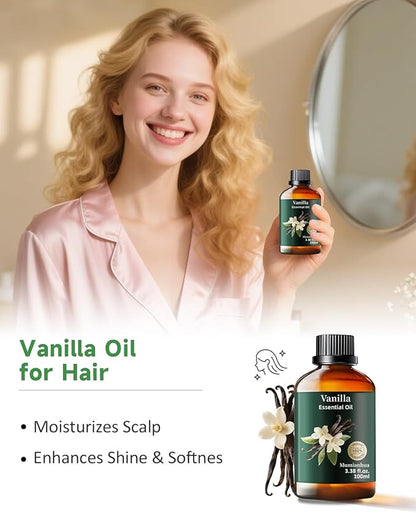 Vanilla Essential Oil Pure, Mumianhua Natural Vanilla Bean Oil for Diffuser, Aromatherapy, Skin, Perfume,Candle, Soap Making,DIY 3.38 Fl Oz