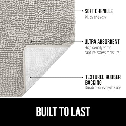 GORILLA GRIP Bath Rug Mat 60x24, Soft Absorbent Chenille, Quick Dry Microfiber Mats, Rubber Backing Washable Shower Floor Rugs, Bathmat Runner, US Designed Bathroom Home Decor Accessories Light Gray