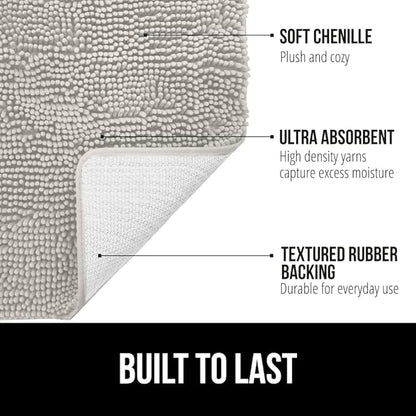 GORILLA GRIP Bath Rug Mat, Soft Absorbent Chenille, Quick Dry Microfiber Mats, Rubber Backing Washable Shower Floor Rugs, Bathmat Runner, US Designed Bathroom Home Decor Accessories 24x17 Light Gray