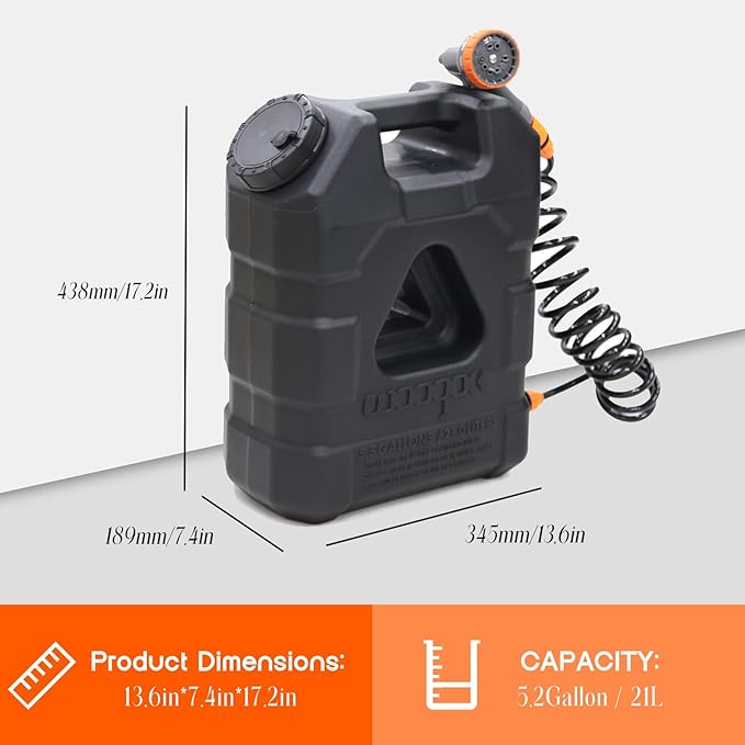 5.5 Gallon Portable Water Tank with Pump and 8 Modes Sprayer, Emergency Water Container for Camping Shower Off Road Shower Outdoor Hiking Picnic, Black