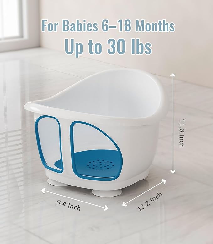 Baby Bath Seat for Babies 6-12 Months, Bath Tub for Baby with Non-Slip Suction Cups, Infant Bath Chair for Newborn, Quick-Dry Mesh (Blue & White)
