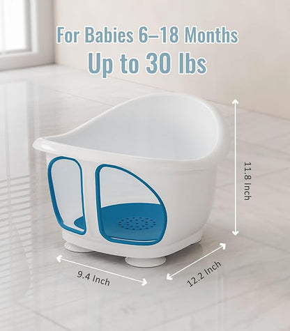 Baby Bath Seat for Babies 6-12 Months, Bath Tub for Baby with Non-Slip Suction Cups, Infant Bath Chair for Newborn, Quick-Dry Mesh (Blue & White)