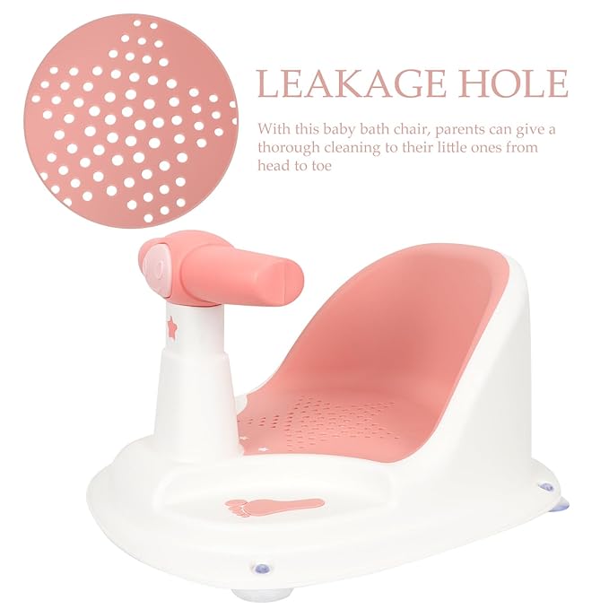 Bath Seat with Suction Cups for Stability Non-Slip Shower Chair Comfortable Sit-up Support Bathtub Seat for Newborns and Boy Girl Bathing Essential in Pink