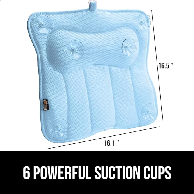 GORILLA GRIP Bath Pillow for Tub with Powerful Suction Cups, Headrest Pillows for Neck and Back Support, Machine Wash, Bathtub and Hot Tub Accessories, Relaxing Gift Essentials for Women, Spa Blue