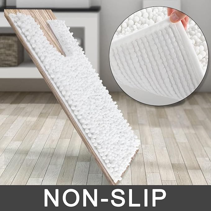 Yimobra Toilet Rug U Shaped Washable 24x24 Inch - Ultra Soft Absorbent Chenille Bath Rugs for Toilet, Quick Dry & Machine Washable, Non Slip Contour Bathroom Mat, White