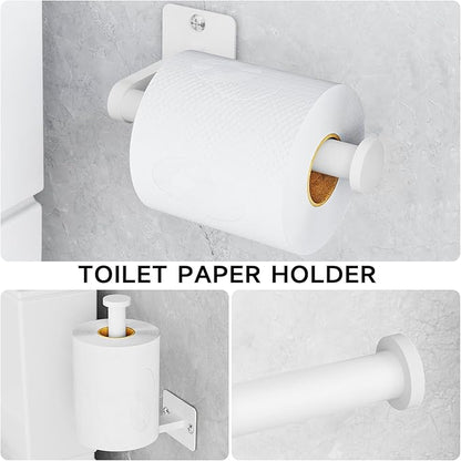 Bathroom Accessories Set, 4 Pieces White Bathroom Hardware Set, 24 inch Towel Bar, Towel Racks for Bathroom, Robe Towel Hooks, Toilet Paper Holder Wall Mounted