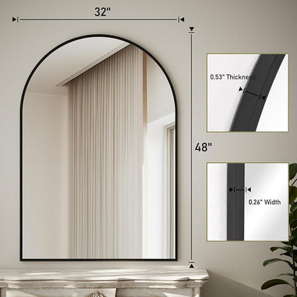 HARRITPURE Arched Bathroom Mirror - 32"x48" Black Large Wall Mounted Vanity Mirror Aluminum Alloy Frame Arch Wall Mirror for Living Room, Bedroom and Entryway