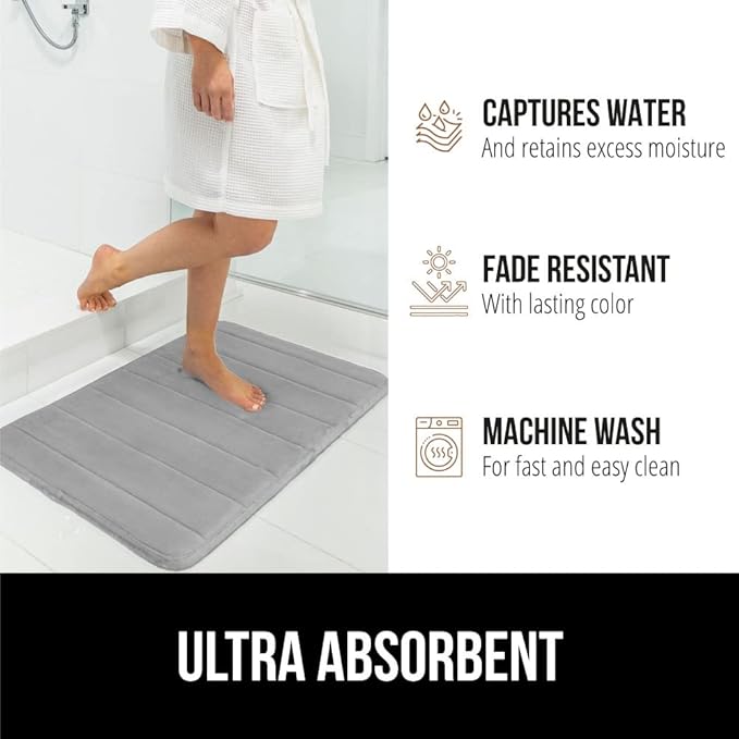 GORILLA GRIP Memory Foam Bath Mat, Soft Absorbent US Designed Bathroom Rug, Gripping Dots Machine Washable Bathmat, Cushioned Floor Mats, Shower Sink Rugs Room Décor Accessories, 24x17 Graphite Gray