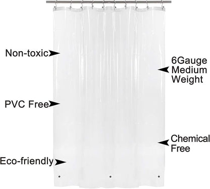Barossa Design Shower Curtain Liner with 6 Magnets - Clear Plastic Shower Curtain Liner, See Through Vinyl Bath Curtain with Metal Grommets for Bathroom - Clear, 70x72