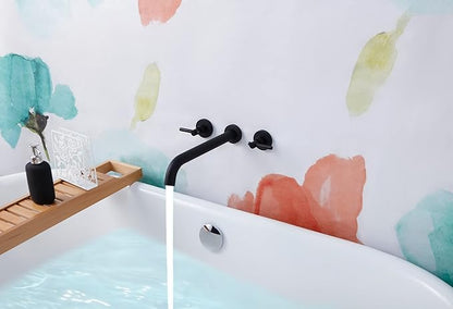 Wall Mount Tub Filler,Two Handle Bathtub Faucet, Extra Long Spout Reach with High Water Flow, Brass Rough in Valve Included,Matte Black