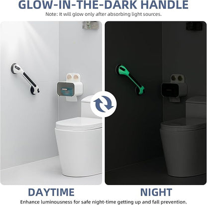 Grab Bars for Bathtubs and Showers Glow in The Dark, 17 inch Suction Grab Bar, Shower Handle Safety Grip Handrail for Seniors and Elderly, Removable Waterproof No Drilling, Black