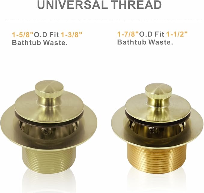 Bathtub Tub Drain Conversion Kit Assembly, Wellup Lift and Turn Twist Tub Drain Trim Kit with Two-Hole Overflow Faceplate, Brushed Brass Gold