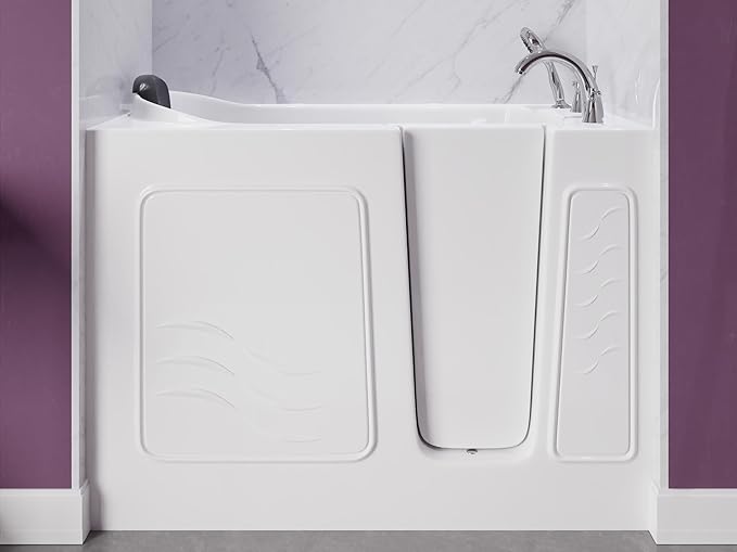 ANZZI Walk In Tub 53'' x 26'' in White, Easy Access, Quick Fill Faucet, Extendable Handheld Shower, Slip-Resistant, ADA Compliant, Ergonomic Head Rest, Safe Reach Grab Bar - AMZ2653RWS-CP