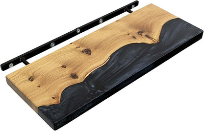 RWA Straight Edge Floating Shelf – Unique Wood Floating Shelf for Wall Decor, Living Room, Bedroom, or Bathroom – Sleek Decorative Wall Shelves for Home & Office (Straight/Black, Large - 24x7)