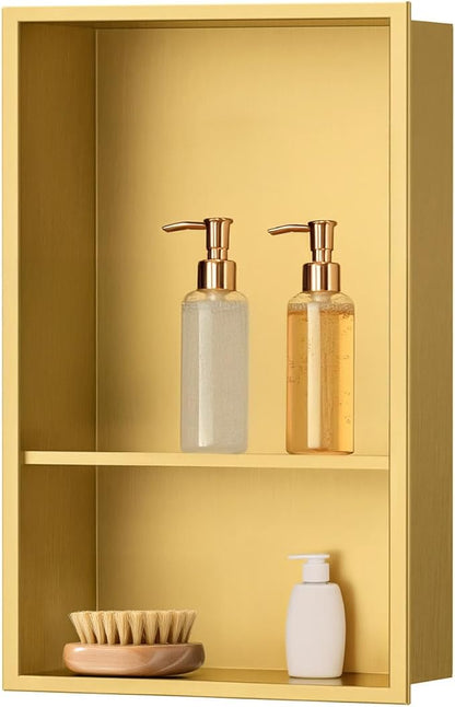 SaniteModar Shower Niche, Stainless Steel Niche for Shower Wall,18" x 12" No Tile Needed,Recessed for Bathroom Storage (Brushed Gold, 18" x 12" Double)