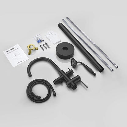 Tub Filler Freestanding Bathtub Faucet Black Floor Mounted Brass Bathroom Tub Faucets with Hand Shower