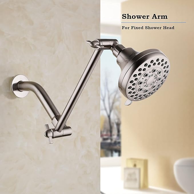 Shower Head Extender, Adjustable Shower Head Extension Brushed Nickel, Adjustable for Any Shower Angels, Universal Straight Shower Arm