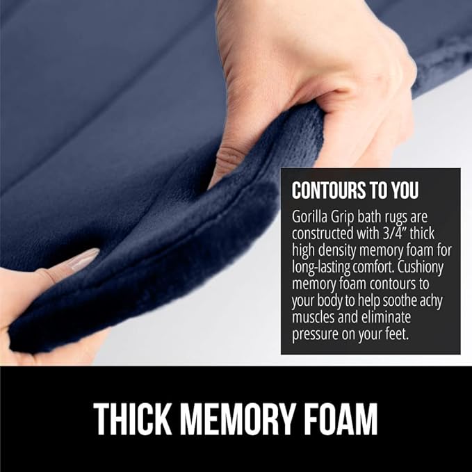 GORILLA GRIP Memory Foam Bath Mat, Soft Absorbent US Designed Bathroom Rug, Gripping Dots Machine Washable Bathmat, Cushioned Floor Mats, Shower Sink Rugs Room Décor Accessories, 60x24 Navy Blue