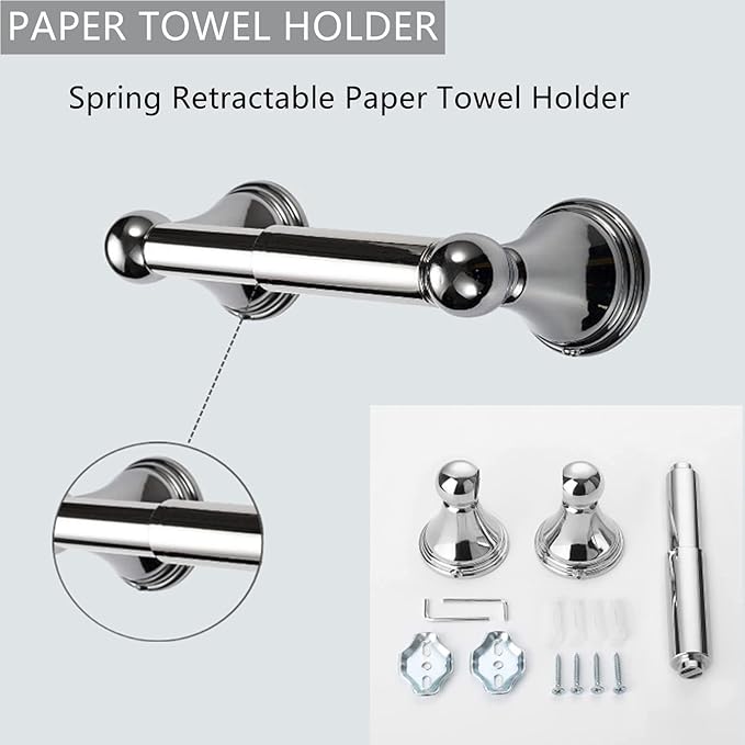 Newfun 8-Pieces Polished Chrome Bathroom Accessories Set, 24 Inch Bath Towel Bar Set, SUS 304 Stainless Steel Bathroom Hardware Set, Towel Racks for Bathroom Wall Mounted