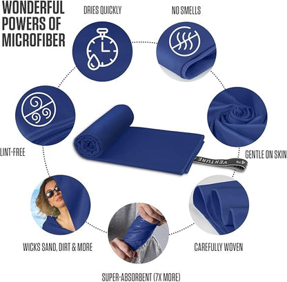 VENTURE 4TH Quick Dry Towel. Microfiber Travel Towel Ideal for Camping, Hiking, Backpacking, Gym. Lightweight & Fast Drying Travel Towels for Body. Compact & Easy to Pack - Navy Blue Large