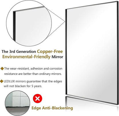 24x24 Inch Black Bathroom Mirror, Copper-Free Mirror, Aluminum Alloy Frame Vanity, Rectangle Wall Mounted Modern Mirror for Bedroom/Living Room/Porch Horizontal or Vertical