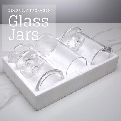 Set of 3 Glass Apothecary Jars with Lids, Clear Bathroom Storage Organizer Canister Set for Qtips, Cotton Swabs, Cotton Balls, Bath Salts (H: 11", 8.5", 7.5", D: 5"; 23 FL.OZ, 34 FL.OZ and 45 FL.OZ)