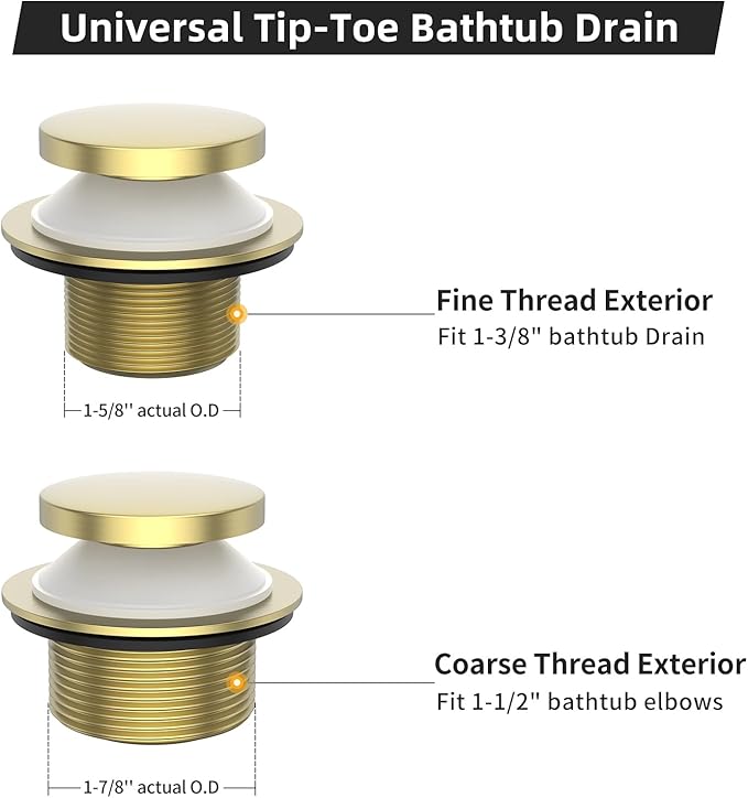 Brushed Gold Tub Drain, Brass Bathtub Drain Kit with Hair Catcher, Tip-Toe Bath Drains and Overflow Replacement kit, Tub Drain Stopper with Two-Hole Overflow Faceplate Conversion kit Assembly