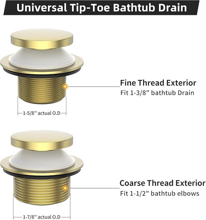 Brushed Gold Tub Drain, Brass Bathtub Drain Kit with Hair Catcher, Tip-Toe Bath Drains and Overflow Replacement kit, Tub Drain Stopper with Two-Hole Overflow Faceplate Conversion kit Assembly